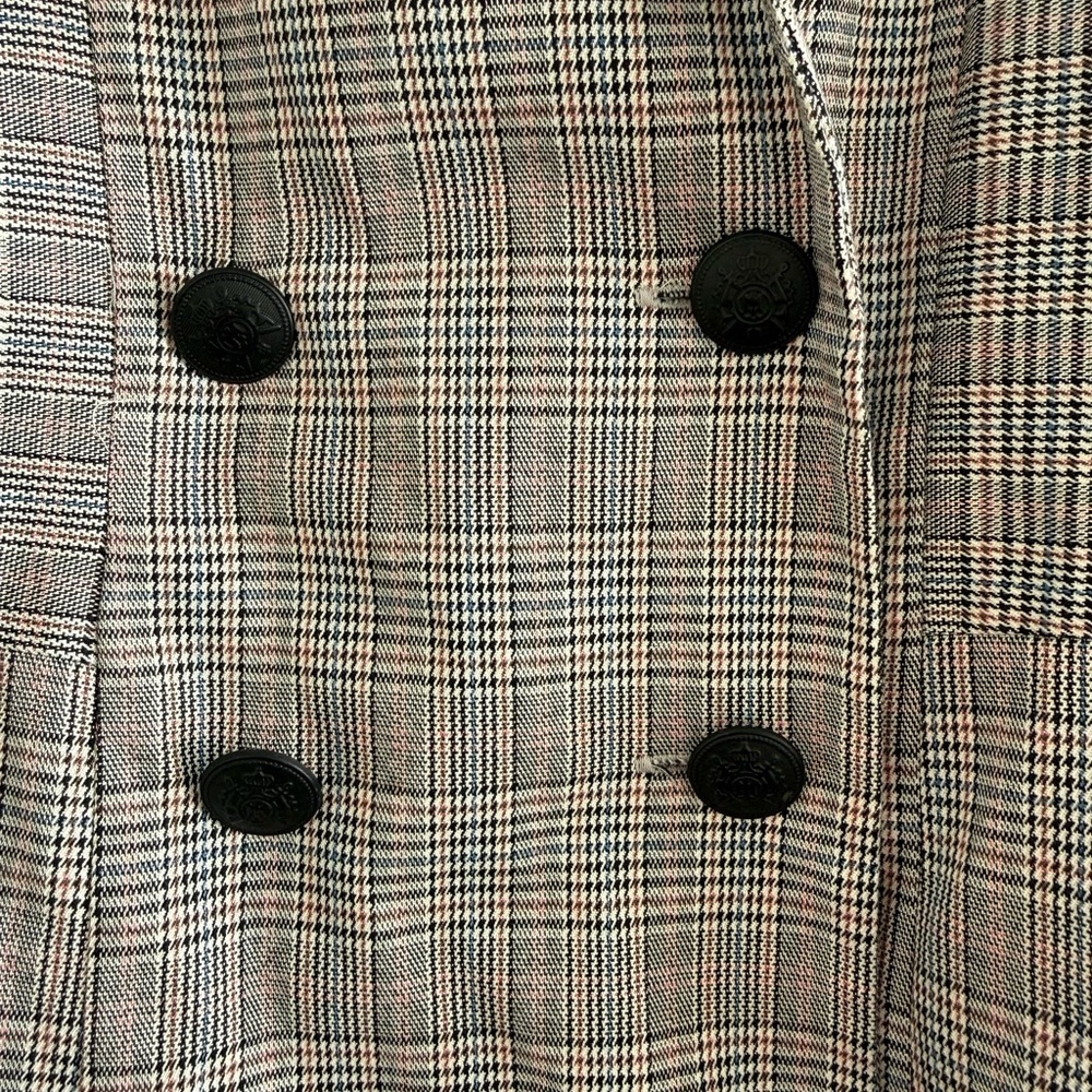 Zara Gray Plaid Double-Breasted Short Sleeve Blazer with Black Tie Size Medium - Picture 4 of 5